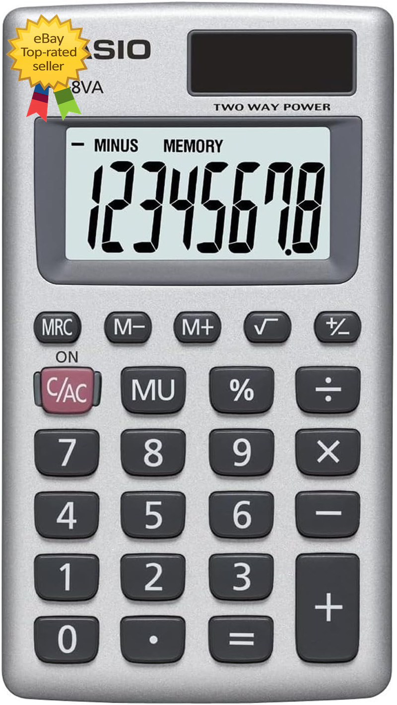 HS-8VA Mini 6-Function Calculator | Large 8-Digit LCD Display | Solar Powered wi