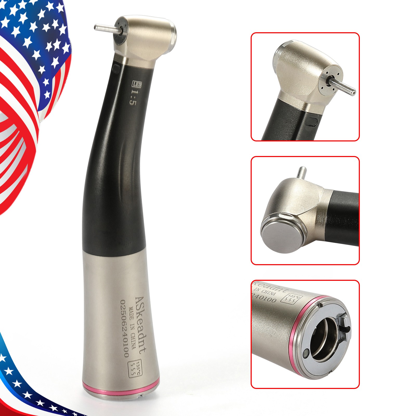 1:5 ratio Dental Fiber Optic LED Contra Angle Handpiece Inner 4 Spray /Rotor SA