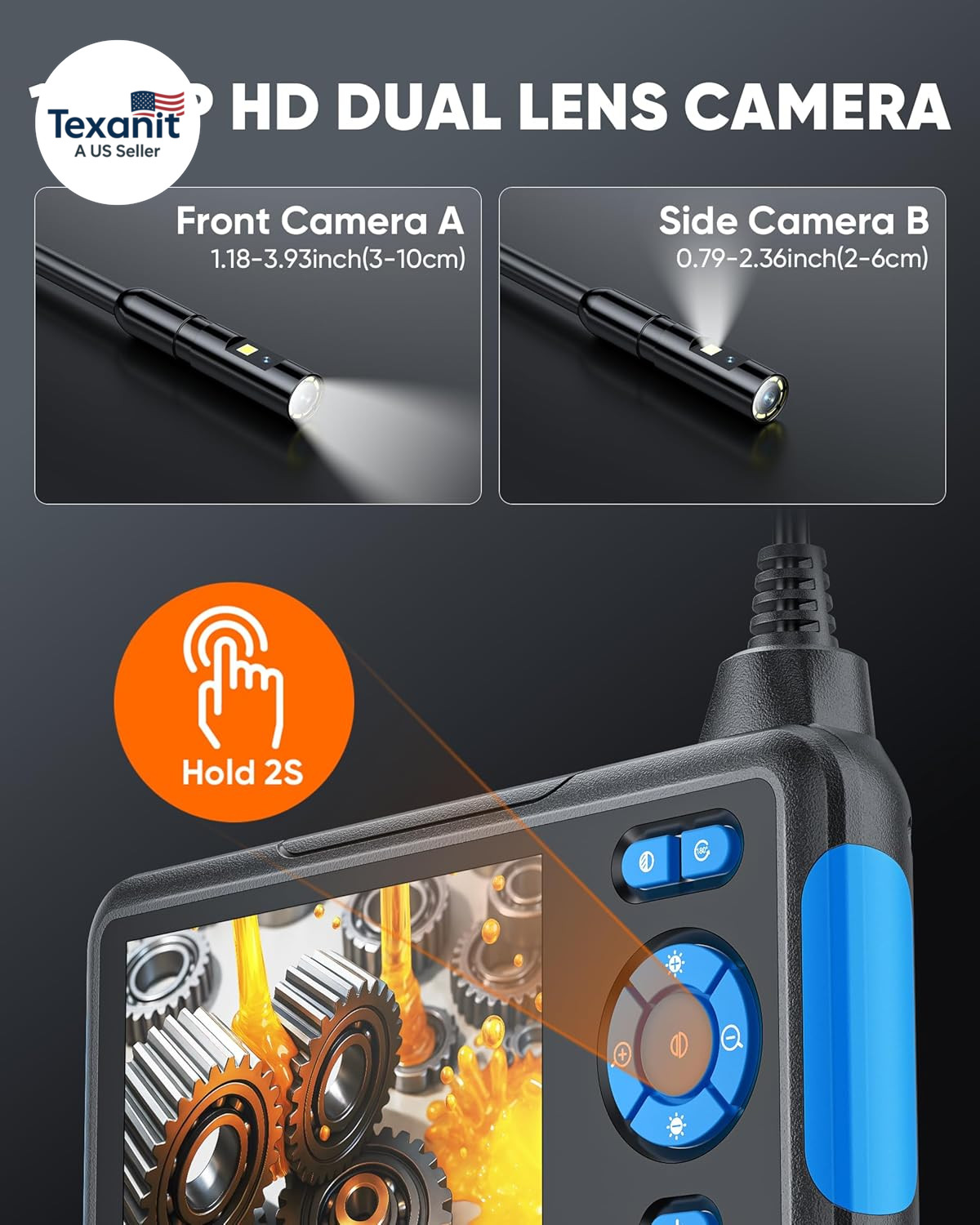 Endoscope Camera with Light, Dual Lens 1080P Industrial Borescope with 8 LED Lig
