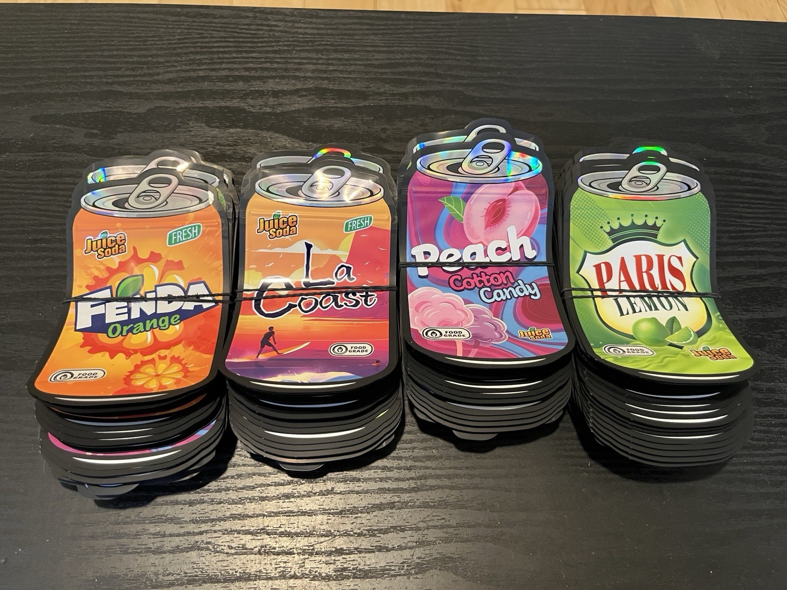 200pc Mixed 3.5g Mylar Bags Die Cut 4 Different Flavor Premade Designs
