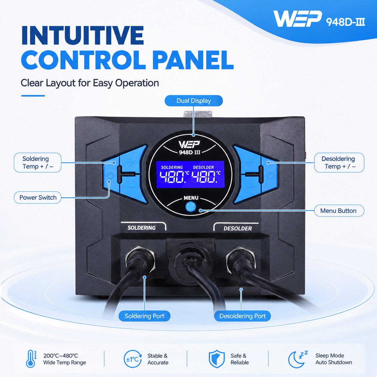 WEP 948D-III 110W Desoldering Station Soldering Iron Kit Suction Tin Gun Tool