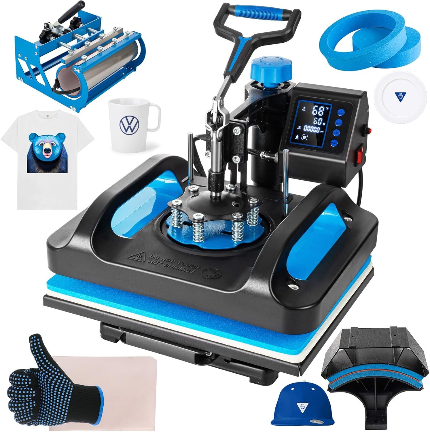 5 in 1 12″x15″ Heat Press Machine with 30OZ Tumbler Press Sublimation Swing Away