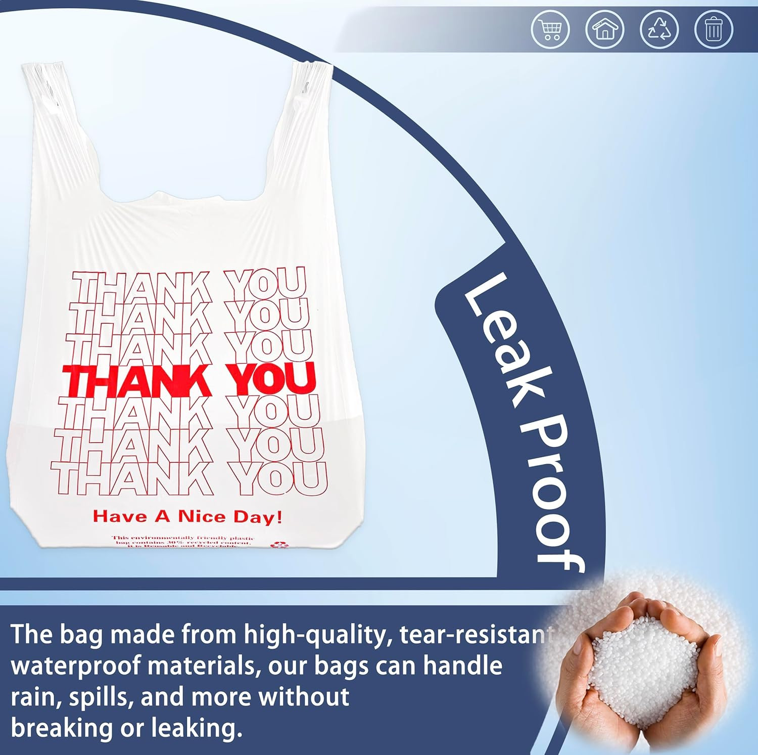 Bolsas de Plastico Tipo Camiseta con Impresion Gracias Negocio 11x6x21 In 100Pz