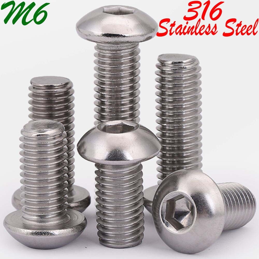 M6 1.0 Metric 316 Stainless Steel Button Head Hex Socket Screws Dome Allen Bolts
