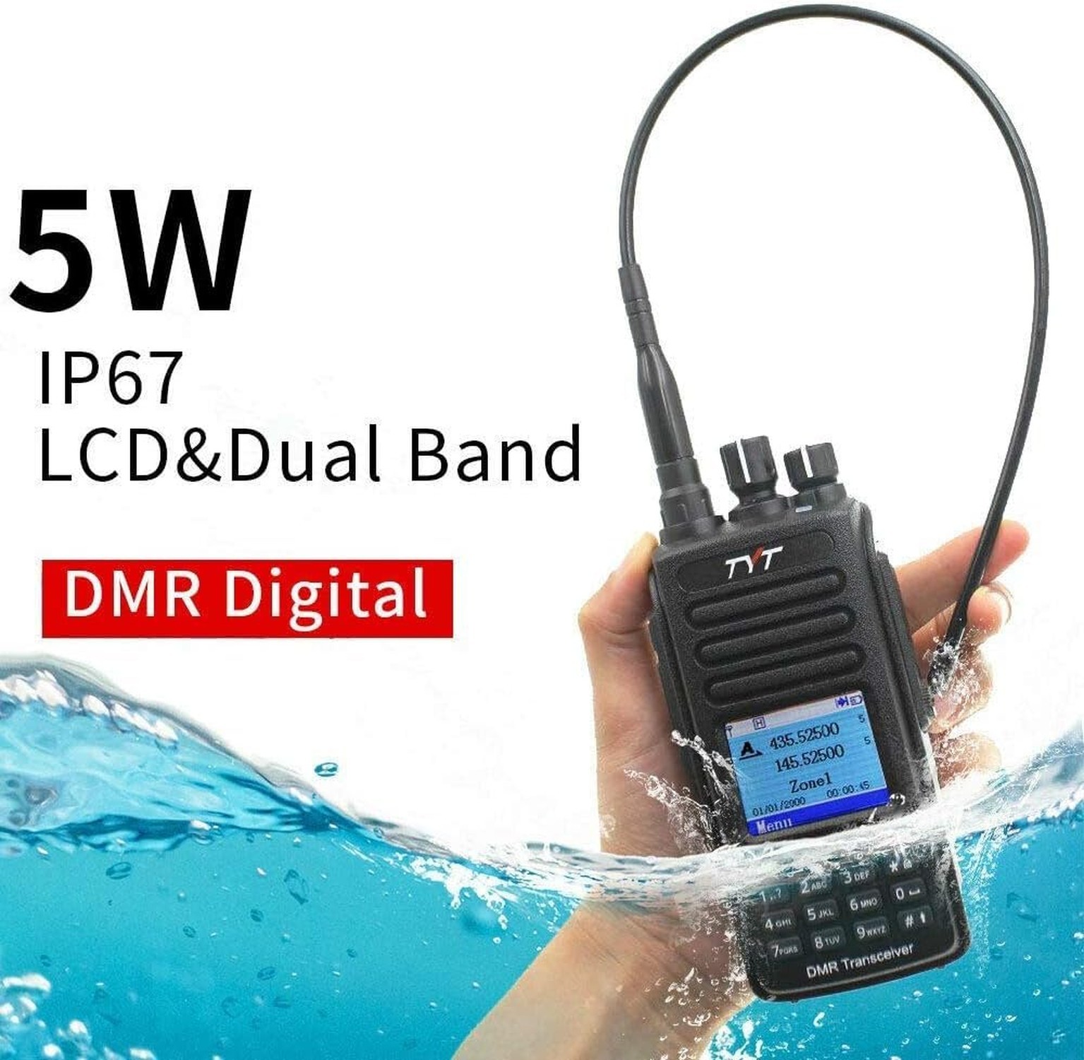 TYT MD-UV390plus 5W Digital Dual Band VHF UHF DMR Radio Waterproof IP67 Walki…