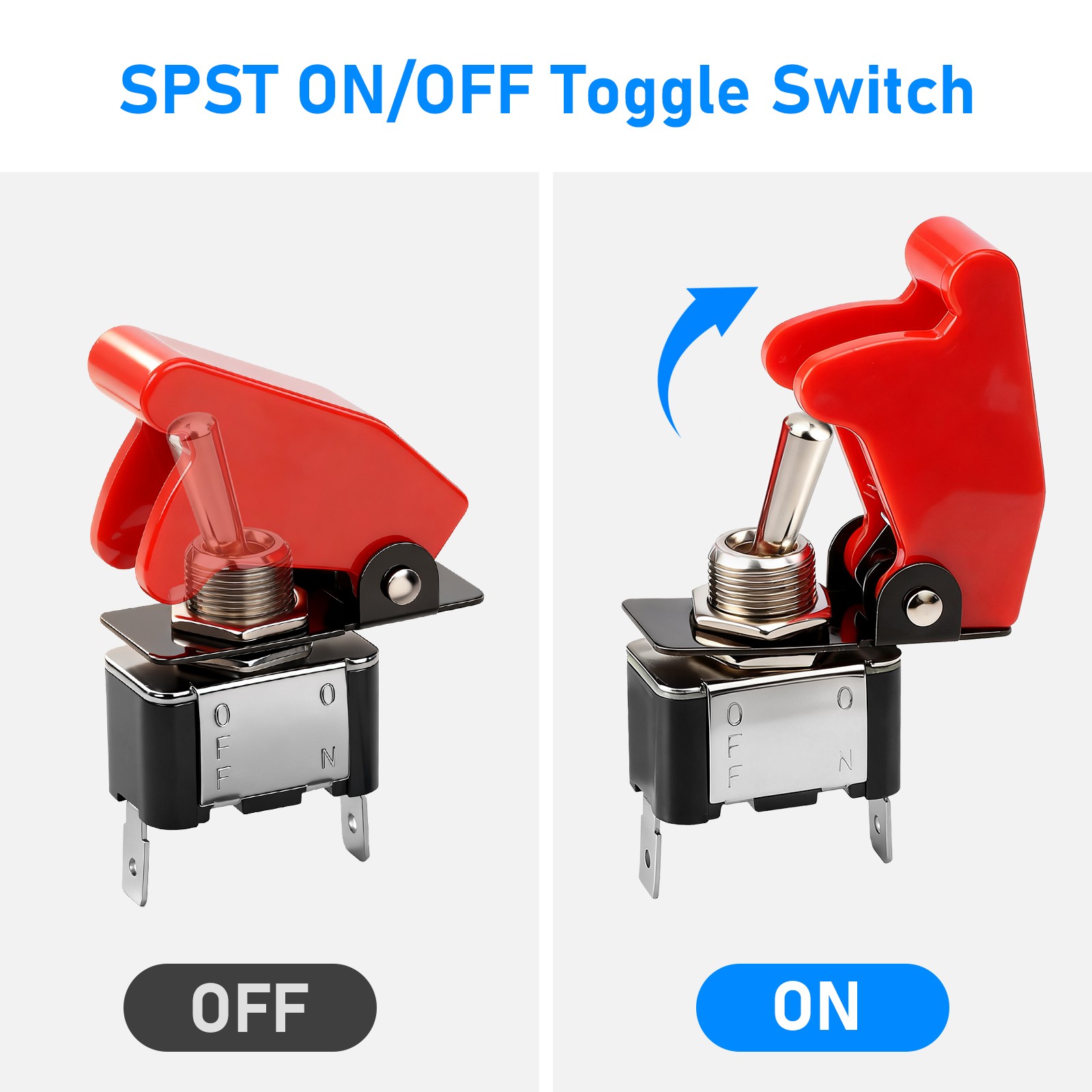 6pcs SPST ON/Off 2Pin Heavy Duty Rocker Toggle Switch with Cover 12V 20A for Car
