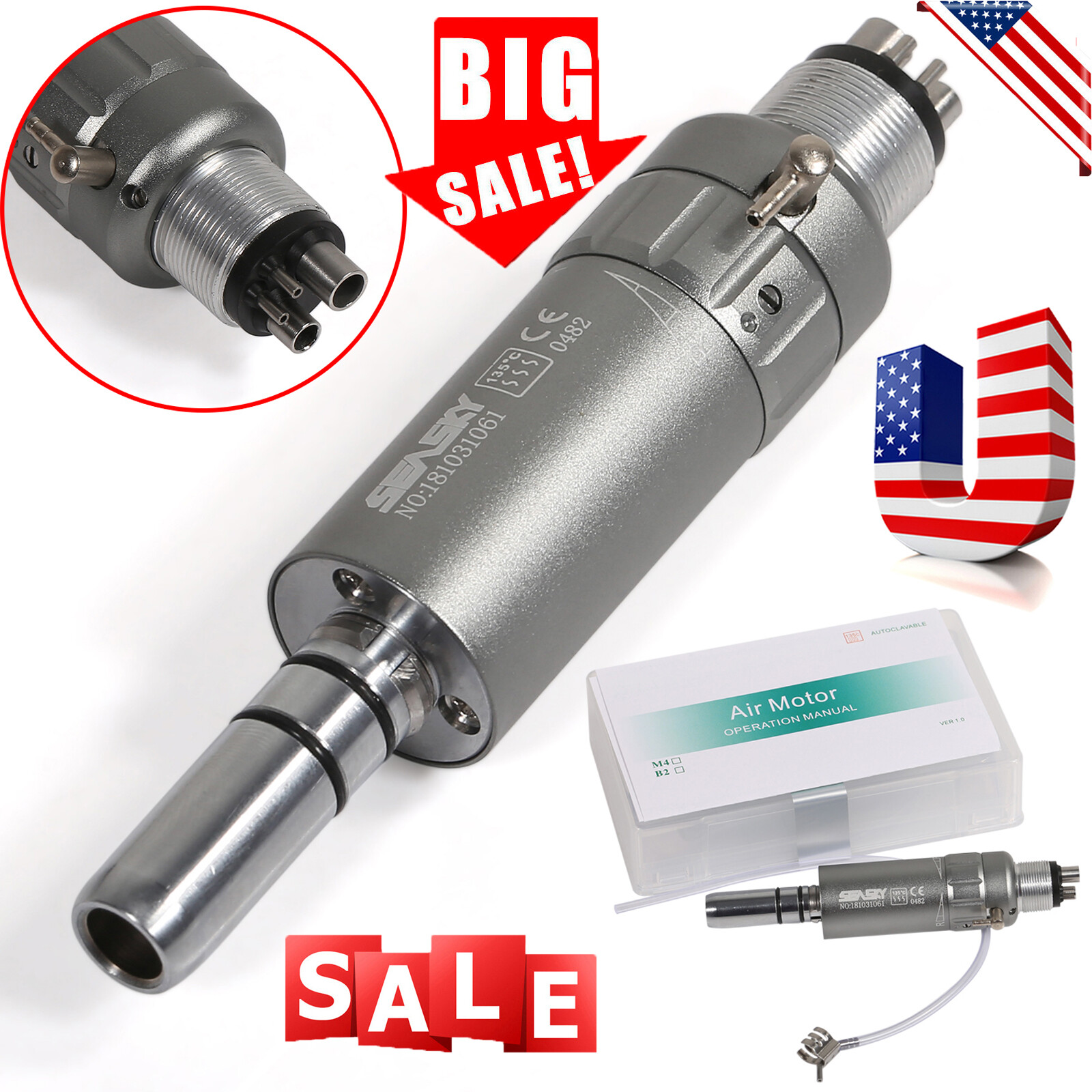 Dental 1:1 Inner/External Water Low Speed Handpiece Air Motor 2/4H E-type Dr