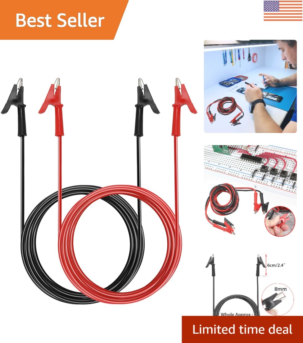 6.6ft (2M) Heavy Duty Alligator Clip Leads – 15A Copper Clamps for Testing