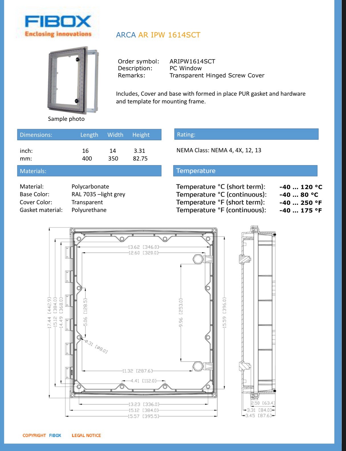 Fibox AR IPW 1614 SC T HMI Cover – 16×14” Transparent Hinged with Screw Locking
