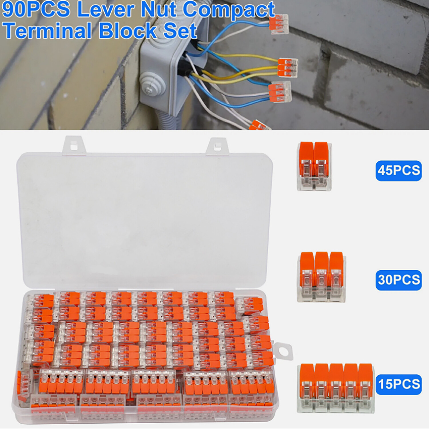 90Pcs For Wago 221 Lever Nuts Compact Splicing Wire Connectors – 2/3/5 Terminal