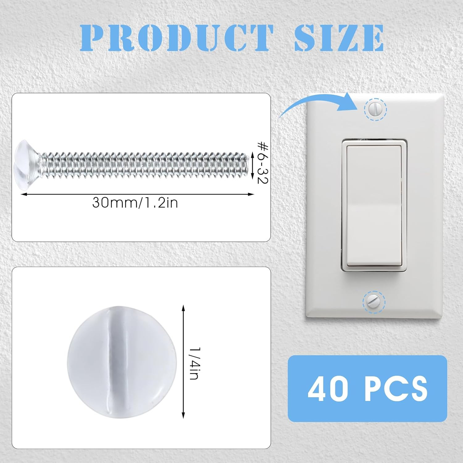 40 Pcs White Wall Plate Screws 1.2 Long 6-32 Thread Outlet Cover Screw Stainless