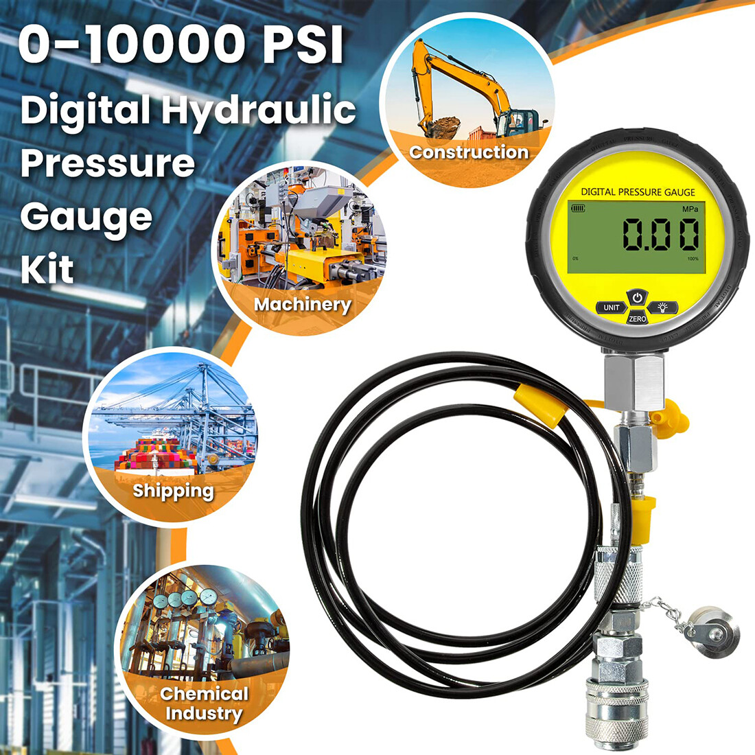 10000PSI Digital Hydraulic Pressure Gauge Test Coupling Kit 1/4 NPT 700BAR/70Mpa