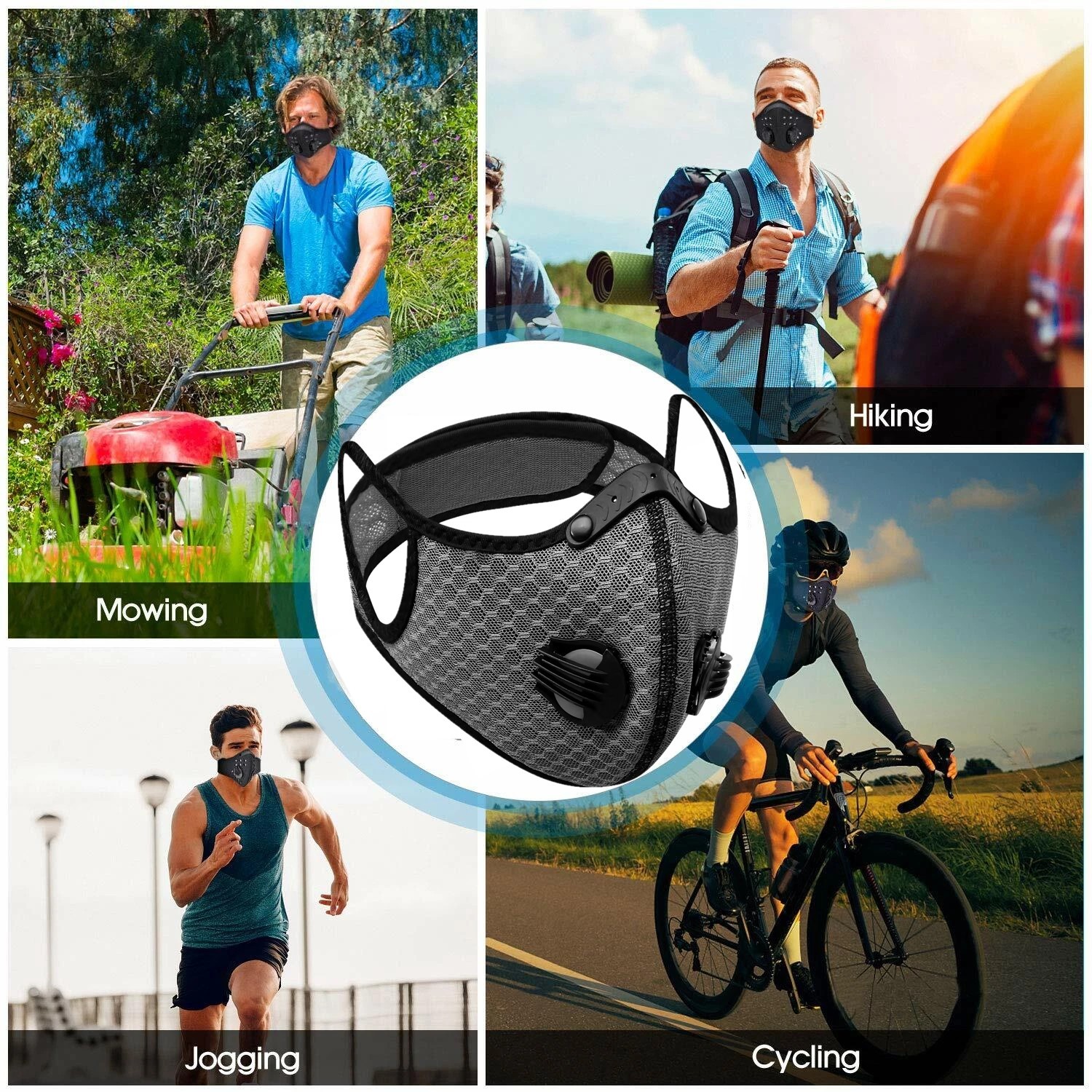 Reusable Half Facepiece Face Cover Respirator Sports Worksite Dust Mask Filters