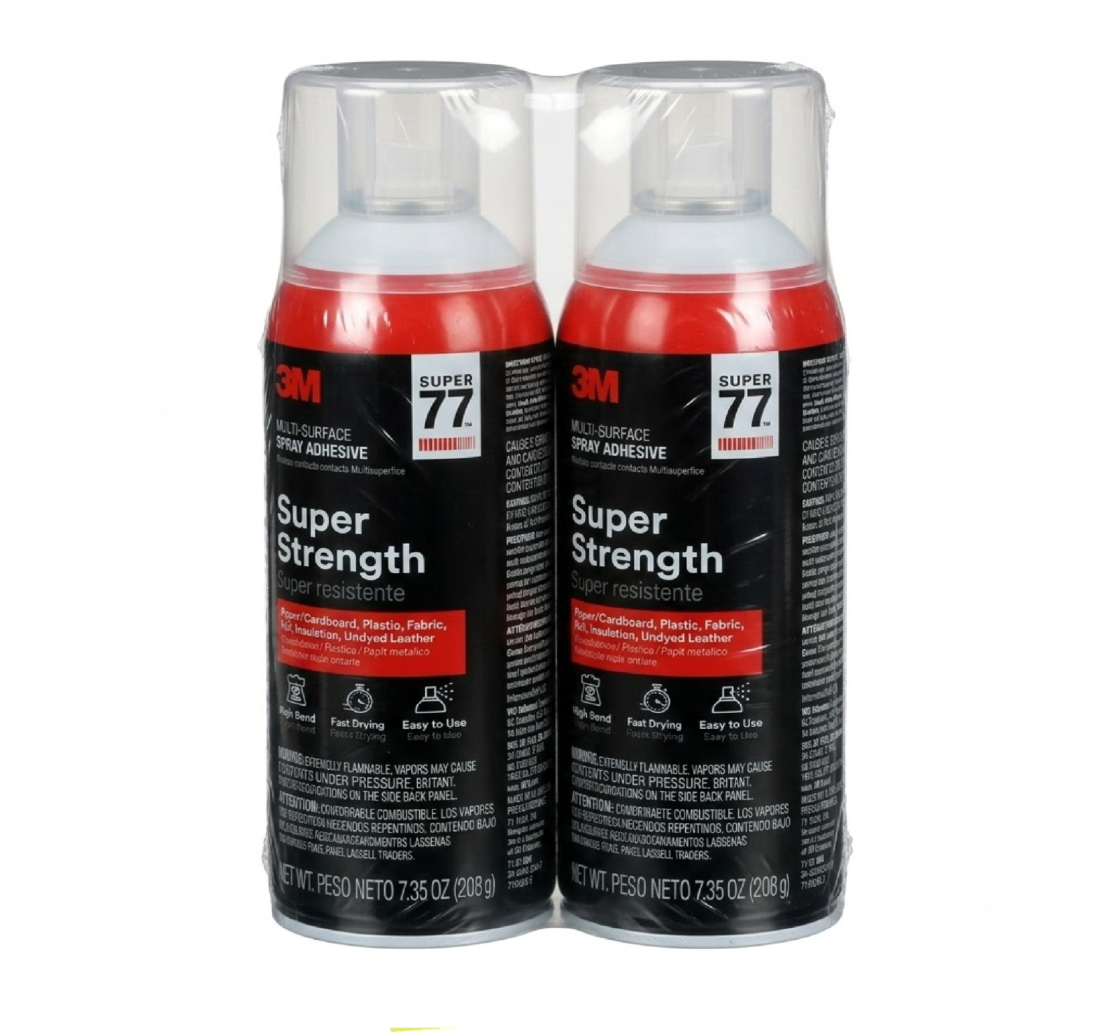 2PK 3M Super 77 Multi-Surface Spray Adhesive, 7.35 Oz., Low VOC, Quick Bond,