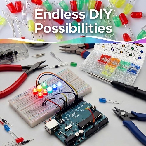 500 Pcs 5mm LED Lights Emitting Diodes Assorted Kit Pack Variety Color Bulb