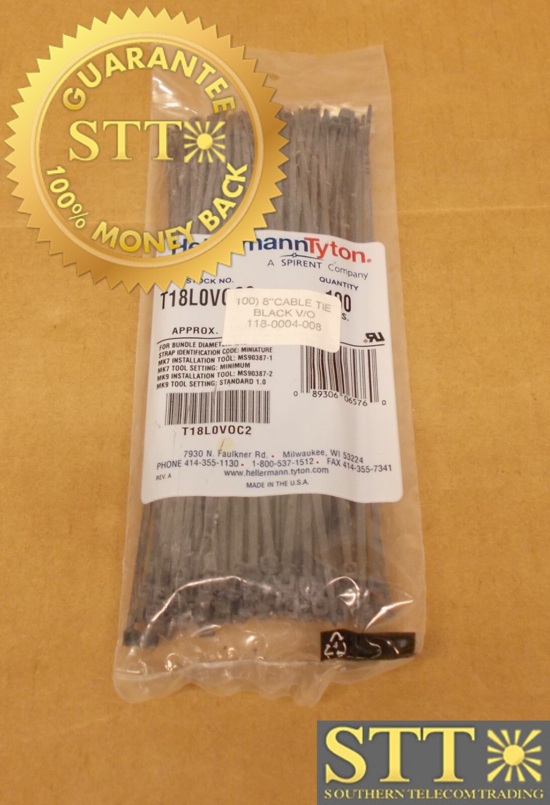T18L0VOC2 HELLERMAN TYTON FLAME RET CBL TIE 8″ 18LB TENSILE STRENGTH 100PK NEW