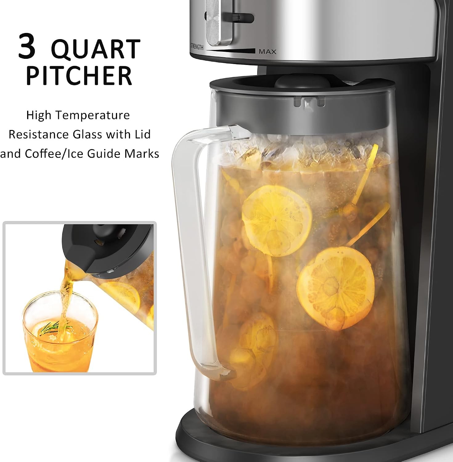 Wirsh 3QT Iced Tea & Coffee Maker, Strength Control, Reusable Filter, Black
