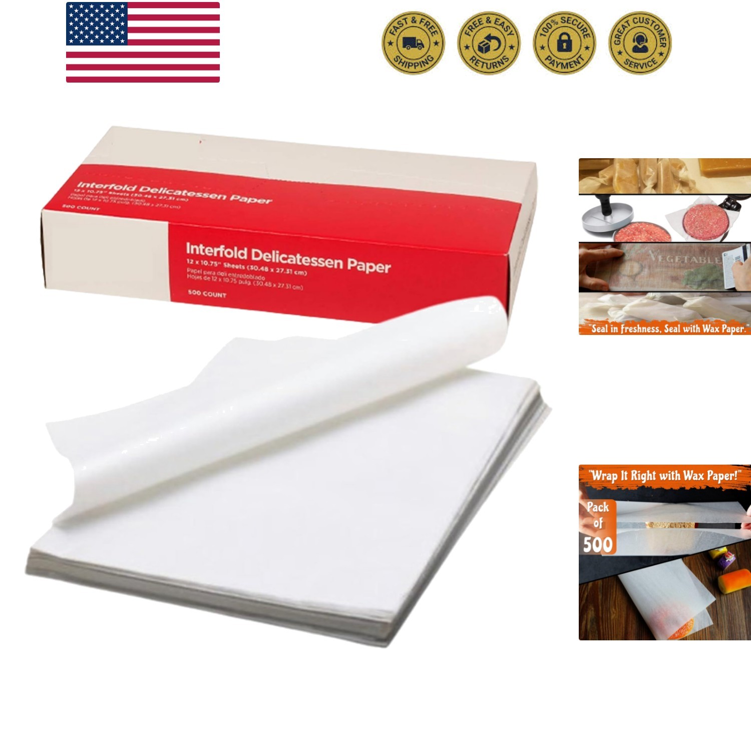 Gordon choice DeliWaxPaper10-500 Deli Wax Paper, 10″ x 10.75″, Plain Pack of 500