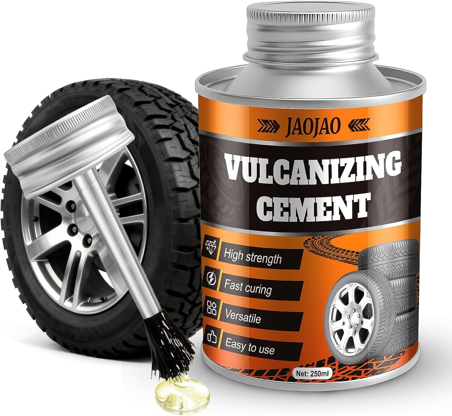 Vulcanizing Cement for Tire Patches, Tire Repair Glue with Built-in Brush Fast D