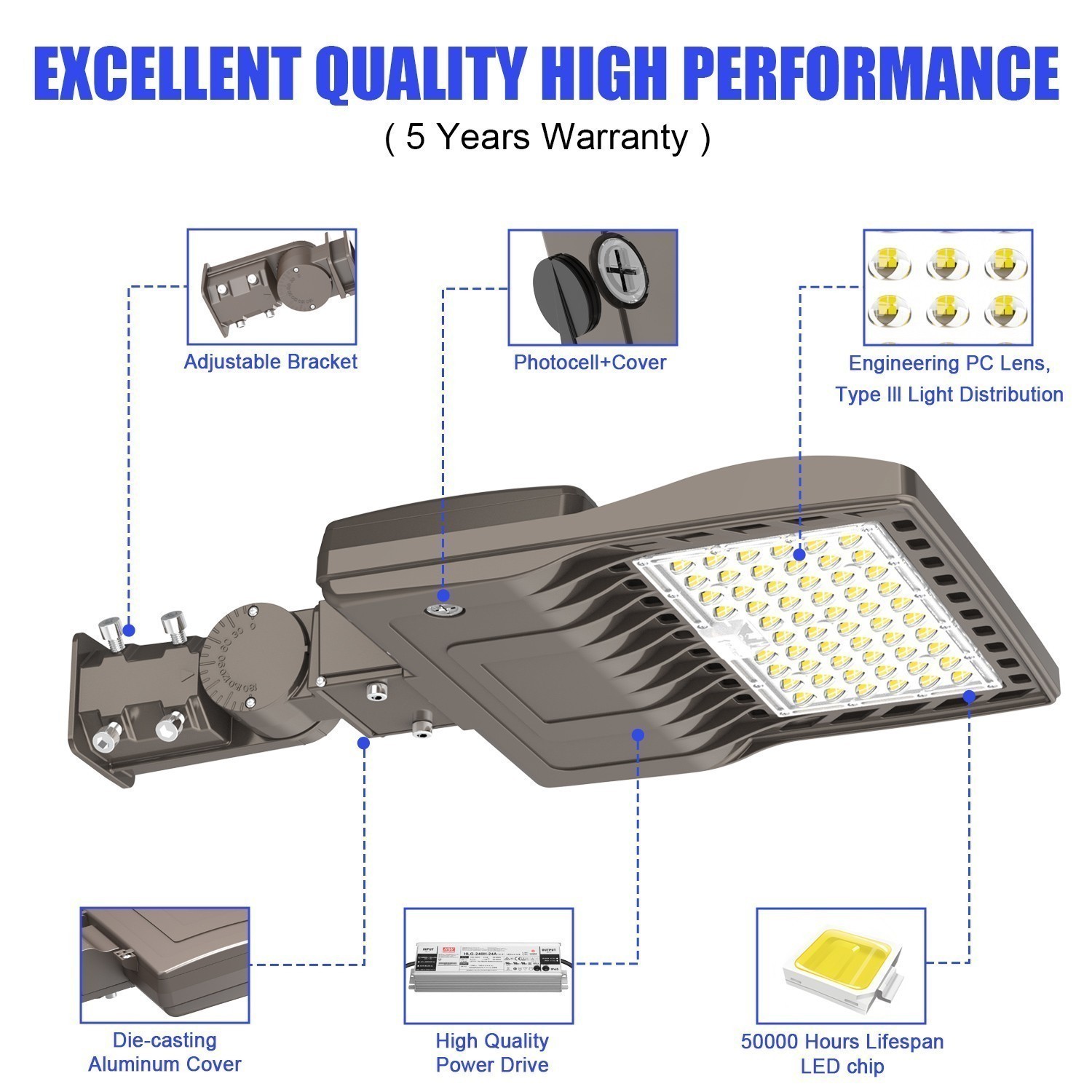 LED Street Lights Shoebox Parking Lot Lighting 200W IP65 Outdoor Yard Flood Lamp