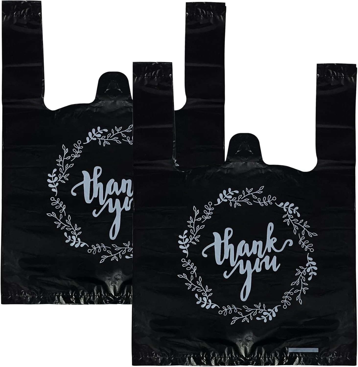 TOSPARTY 100PCS Black Thank You T-Shirt Bags Plastic Bulk T-shirt