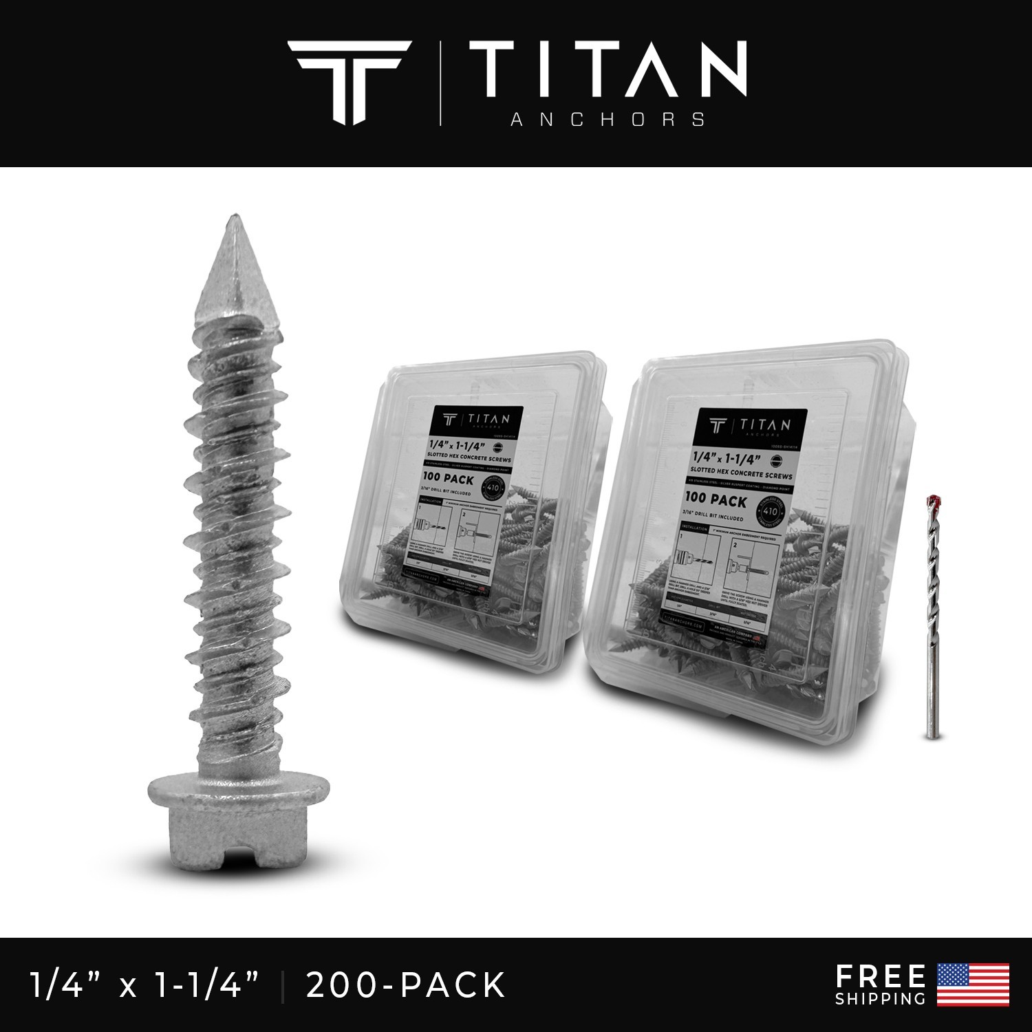 200-Pack 1/4″ x 1-1/4″ 410 Stainless Steel Hex-Head Concrete Screws