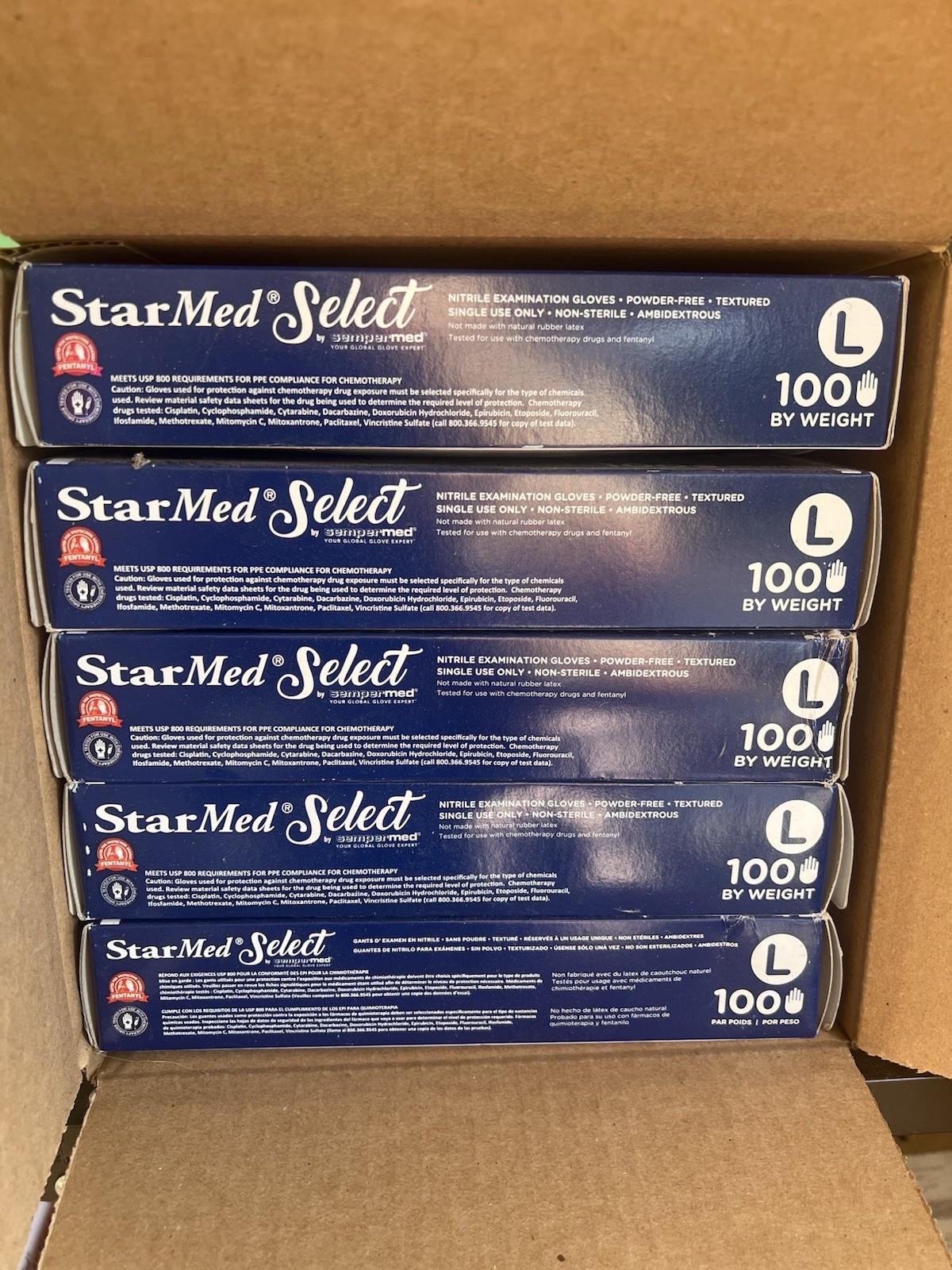 5 Boxes 100 Count Starmed Blue Nitrile Exam Gloves Powder Free Large 500 Total
