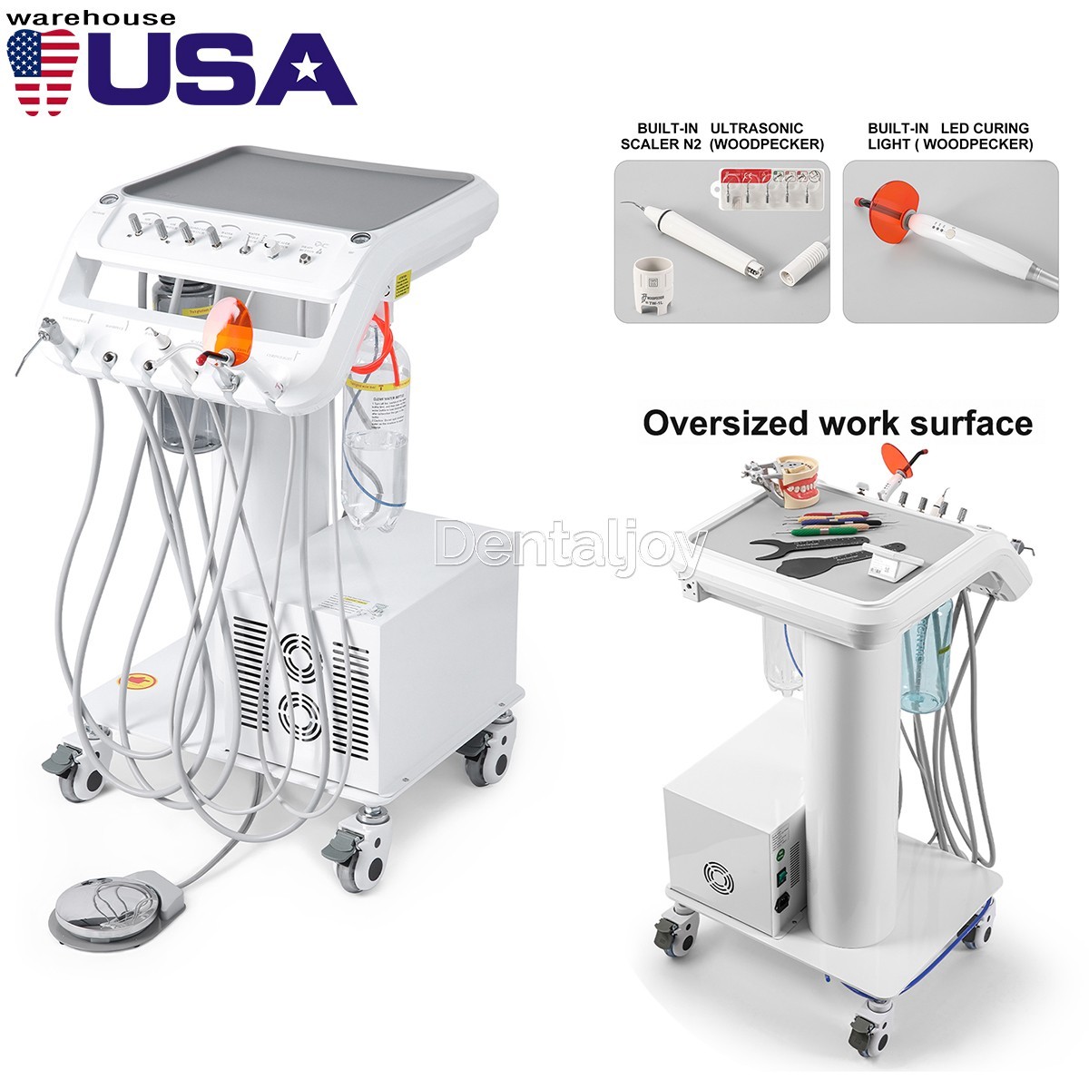 Dental Portable Mobile Delivery Unit System 4 Holes Air Compressor Suction Cart