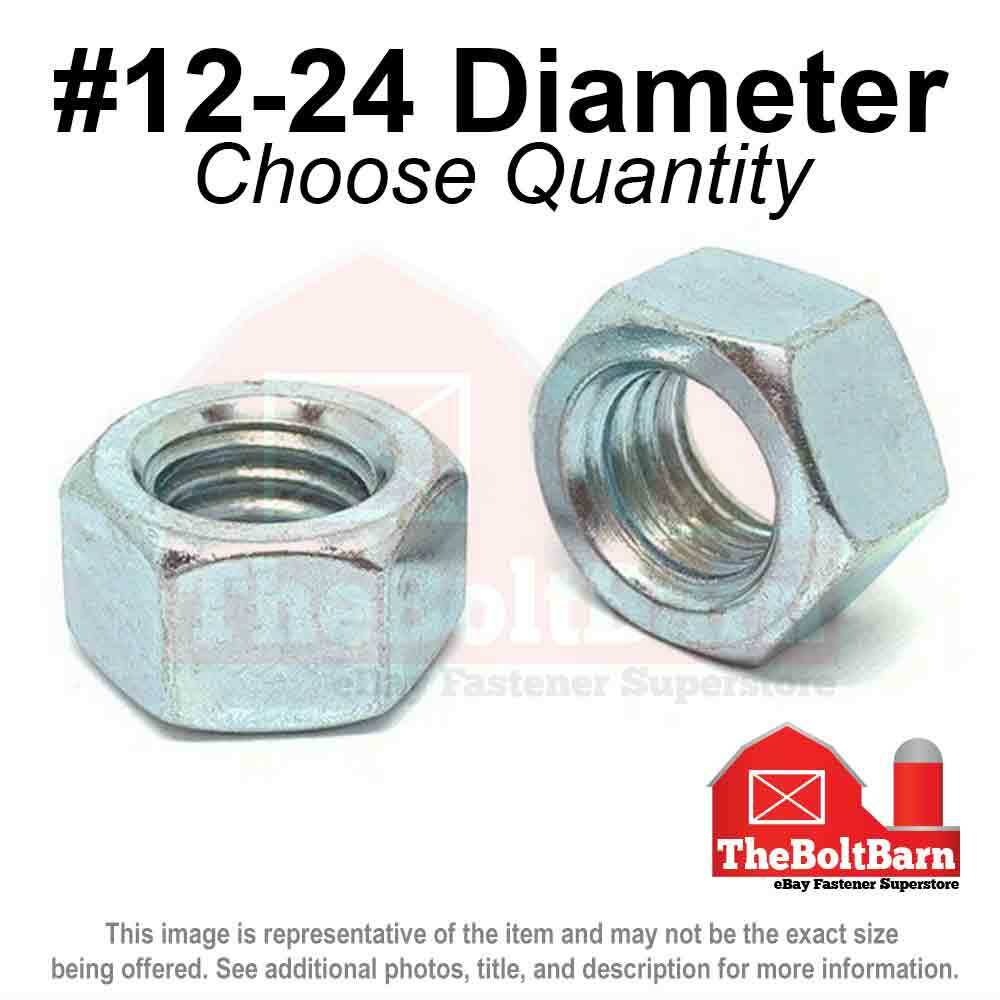 #12-24 Grade 2 Finished Hex Nuts Zinc Plated Coarse Thread (Pick Quantity)