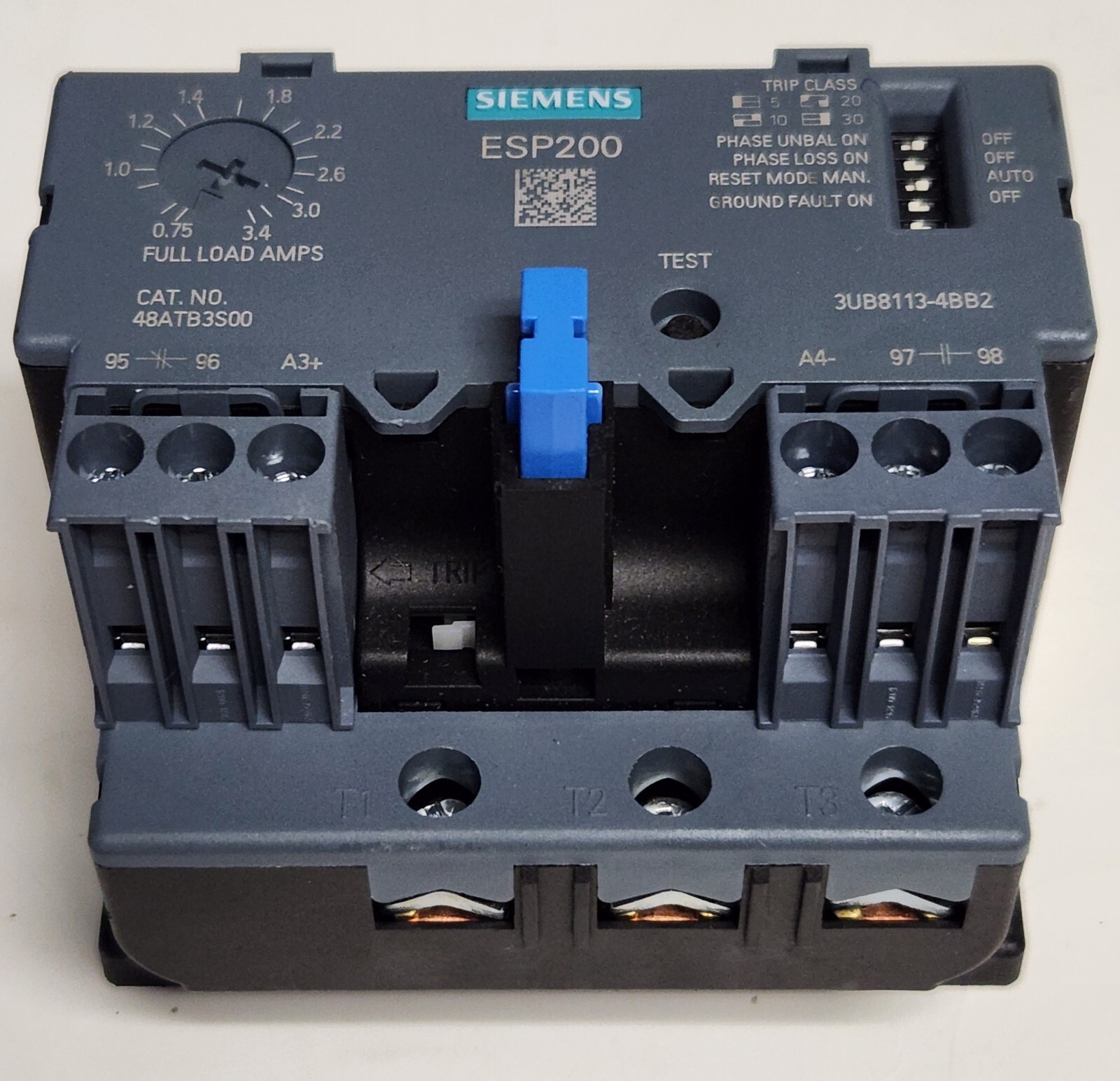 SIEMENS 48ATB3S00 ESP200 Electronic Overload Relay 3UB8113 4BB2 .75-3.4 AMP