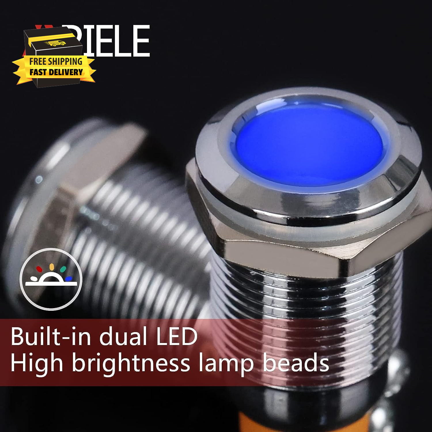 Indicator Light 12Mm 1/2″ Waterproof IP67 Metal Signal Lamp 12V AC/DC LED Pilot