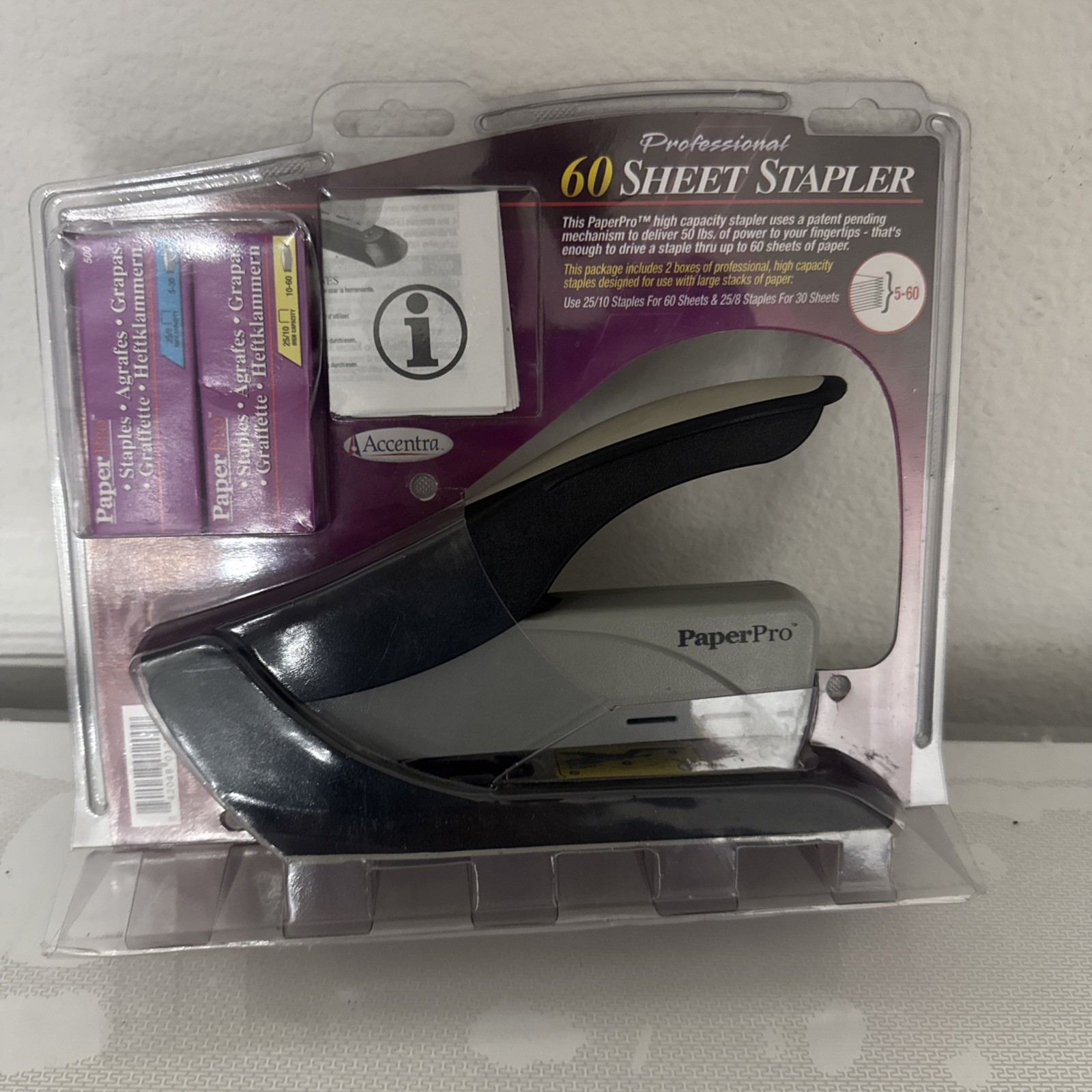 Heavy Duty Gray Stapler 60 Sheets Two Finger Technology No Jam Design