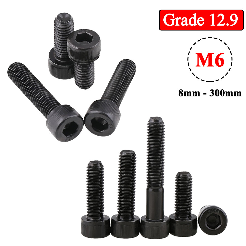 M6 Coarse Pitch Hex Socket Cap Head Screws Grade 12.9 Steel Bolts 8-300mm DIN912
