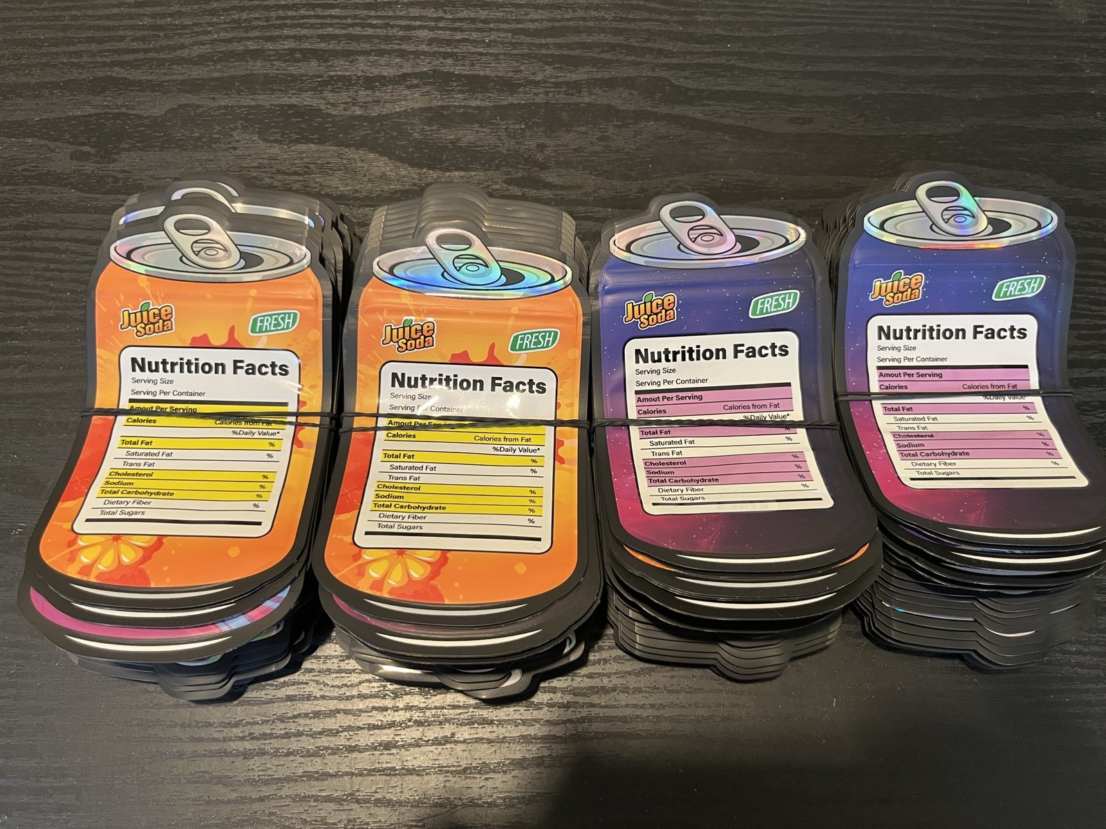 200pc Mixed 3.5g Mylar Bags Die Cut 4 Different Flavor Premade Designs