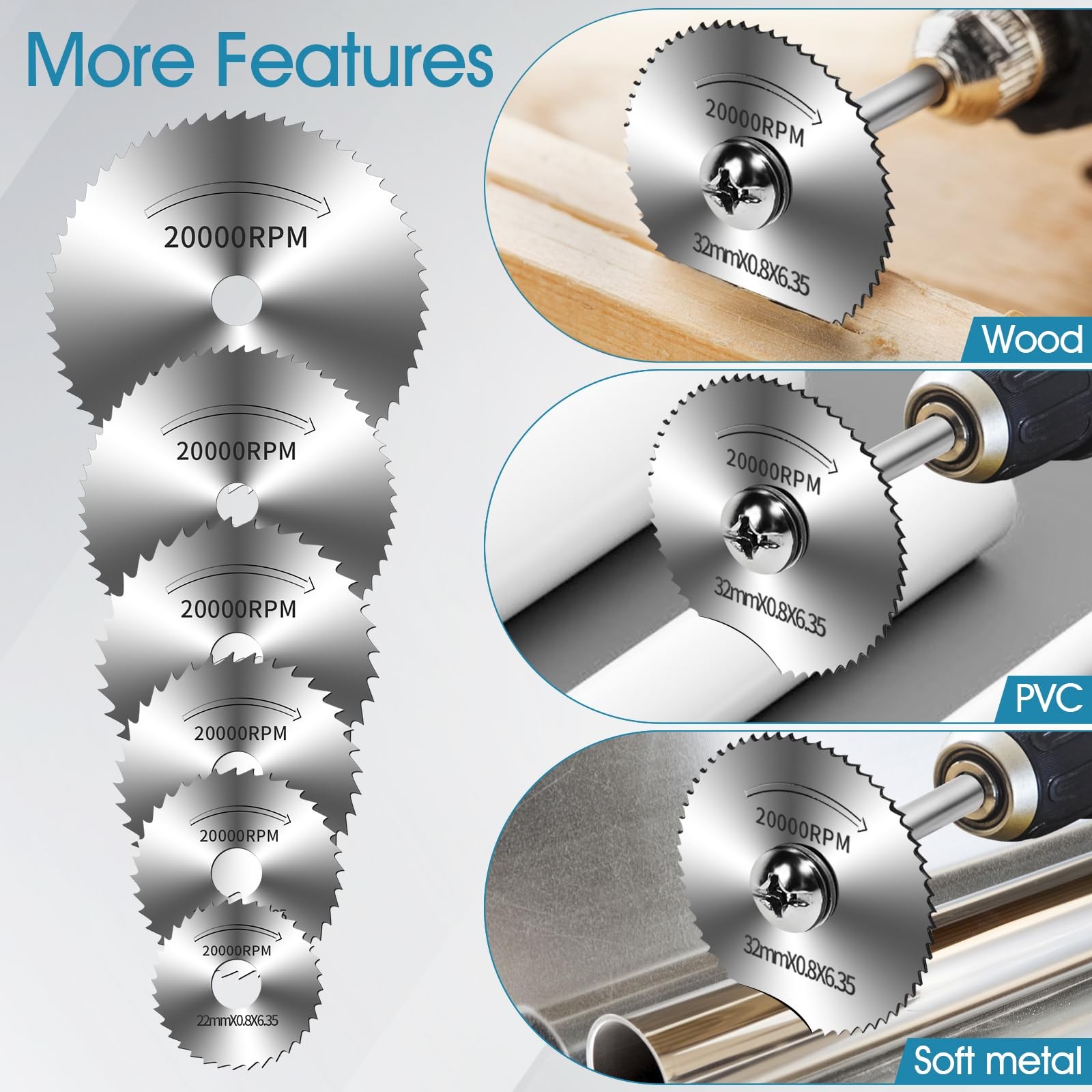 9pcs Drill Cutting Wheel and Saw Bit Set – 1/4 Inch Hex Shank Rotary Silver