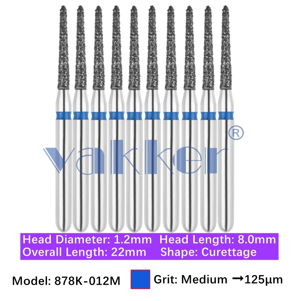 Vakker 10pc Dental 878K-012M Medium Grit Curettage Diamond Burs Friction Grip FG