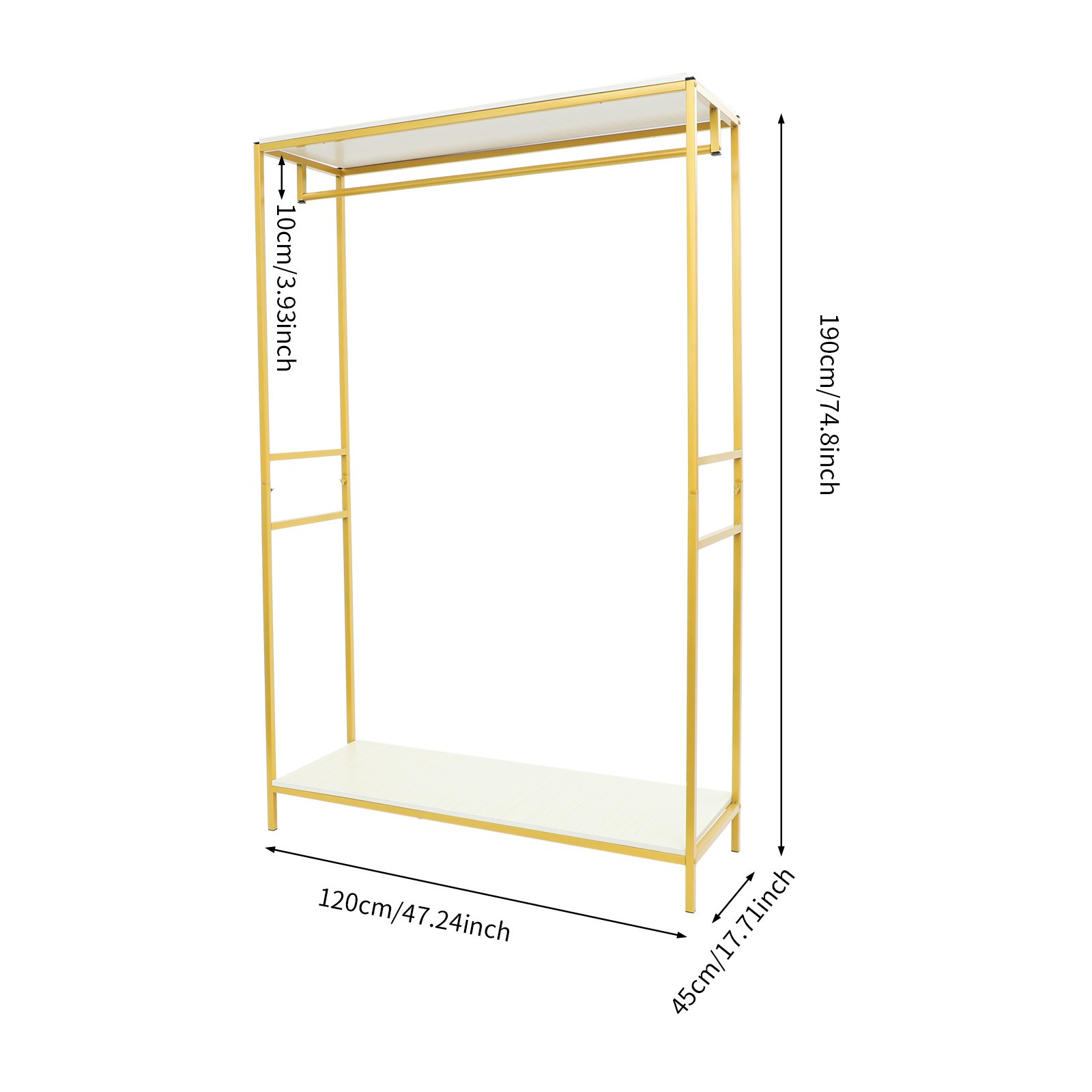 120*45*190cm Clothing Display Rack 20mm Square Tube Garment Rack For Shop & Home