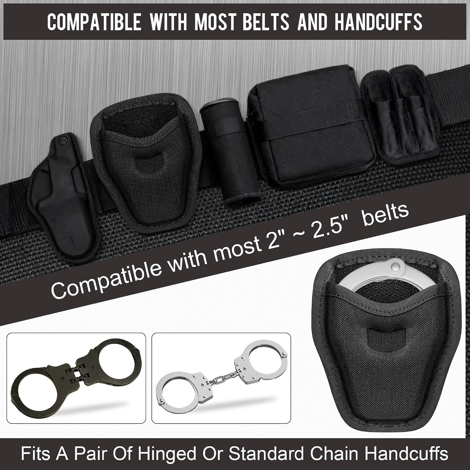 Open Top Handcuff Holder, Handcuff Case, Secure Belt Attachment, Fits Standard