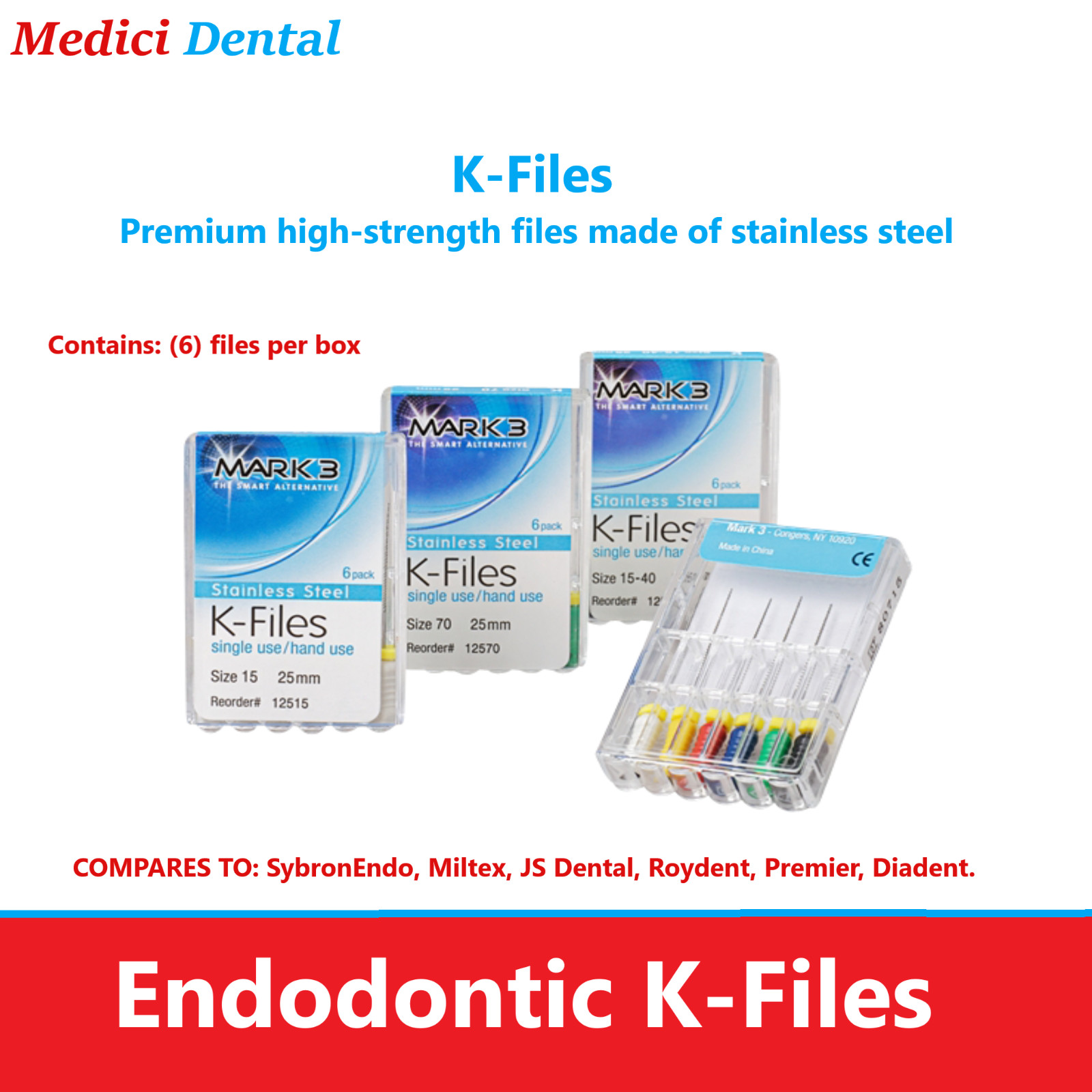 Dental Endo Hand Files Endo Root Canal K files Stainless Steel 21MM 25MM 31MM