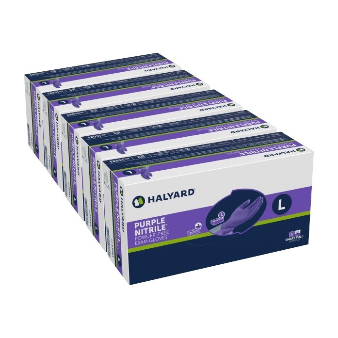 5 BOXES of 100 (500 gloves) LARGE Halyard Purple Nitrile Exam Gloves 55083