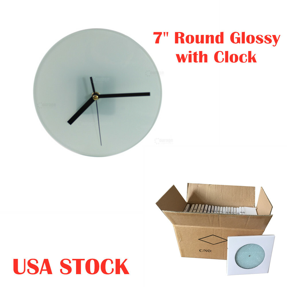 20pcs 7″ Round Glass Photo Sublimation Blank Picture Frame with Clock, Glossy