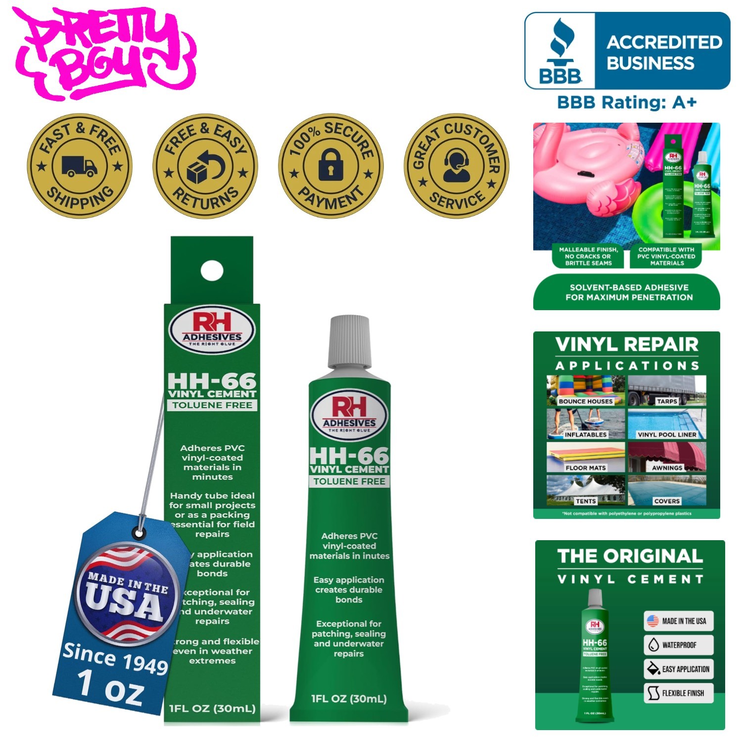 HH-66 Toluene-Free Vinyl Cement 1 oz – Waterproof Adhesive for PVC & Vinyl Re…