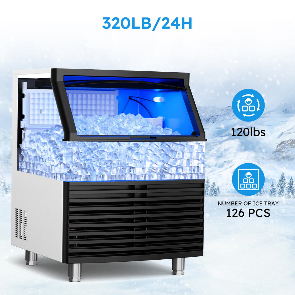 320lb/24H Commercial Ice Maker Machine Under Counter Ice Machine 120LBS Storage