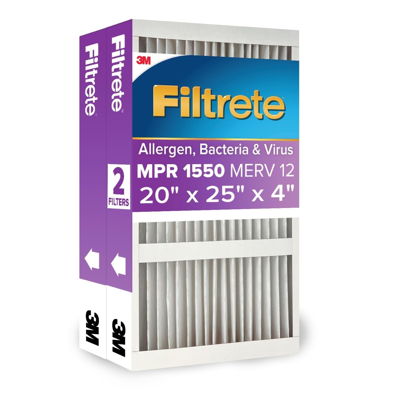 Filtrete 20x25x4 Air Filter MERV 12, MPR 1550 Certified Asthma 20x25x4, White
