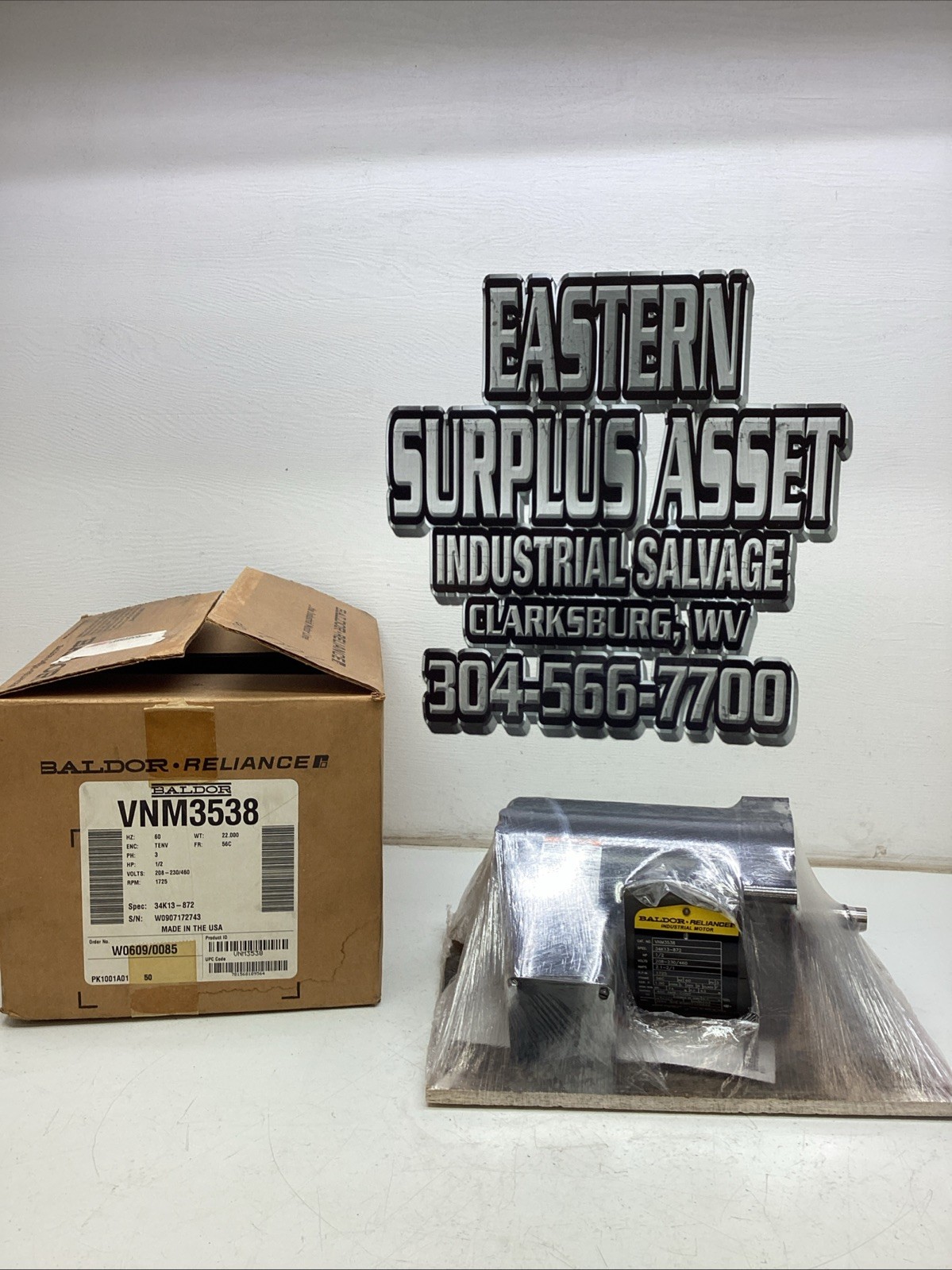 Baldor Reliance Industrial Motor VNM3538 1/2HP 208-230/460V Fr. 56C NIB