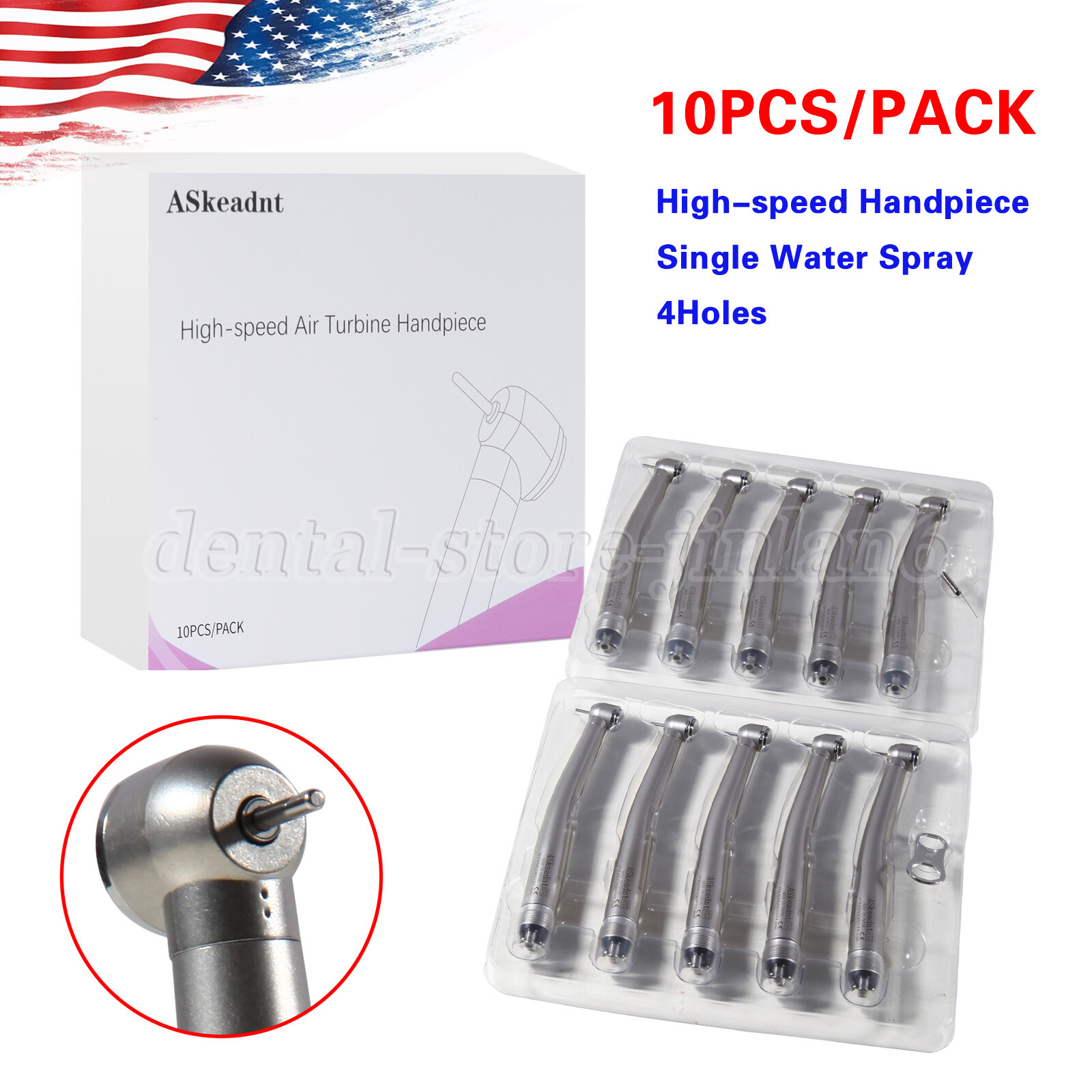 4 Hole Dental High Speed Handpiece Large Head Single Water Spray Air Turbine 10
