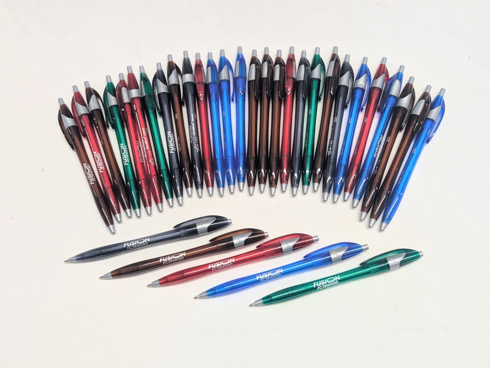 30 Misprint Click Pens Lot JAVALINA JEWEL Hub Pen TRANSLUCENT COLOR MIX Blue Ink