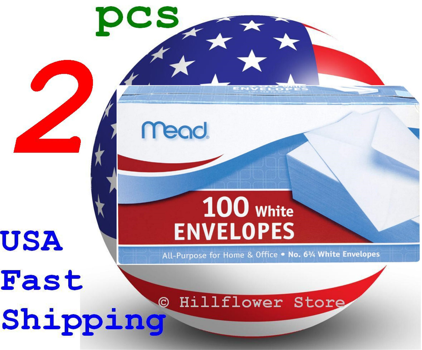 2 box Mead 75100 3 5/8 X 6.5 #6 100 piece/box white envelope with free trk#