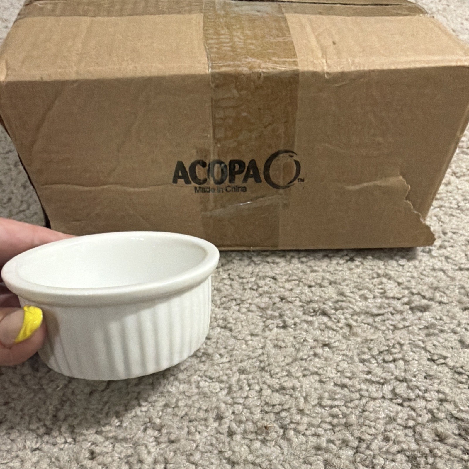 ACOPA White Porcelain Round Ribbed Ramekins, Rolled Edge, 303A456BYRAMF