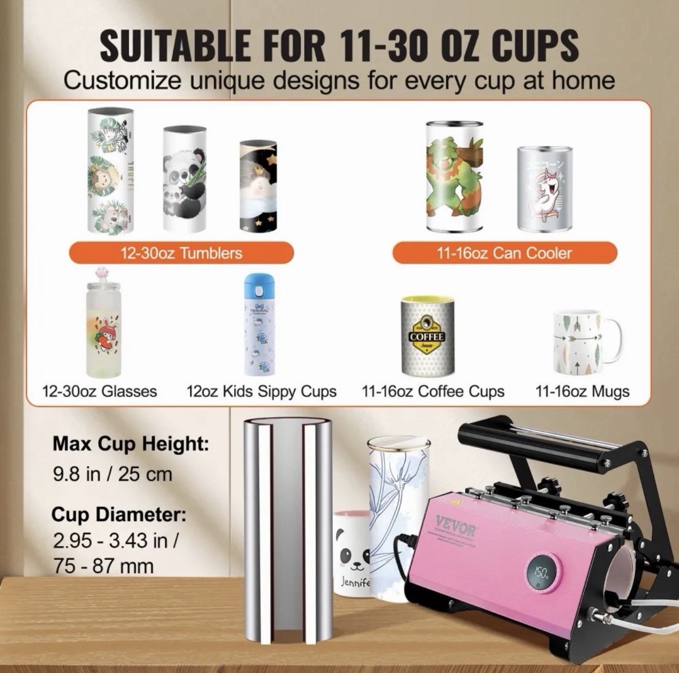 VEVOR Mug Heat Press, 11-30oz Tumbler Heat Press Machine